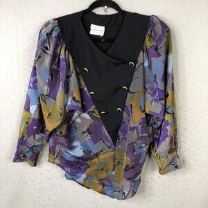 Vintage Horoskop Blouse Womens 34 Abstract Floral Finland 80s